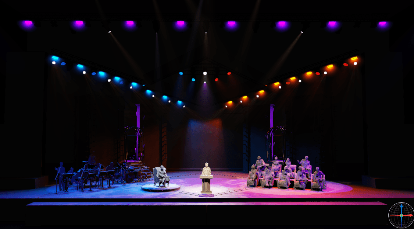 First draft - V-formation truss with warm-cool color split