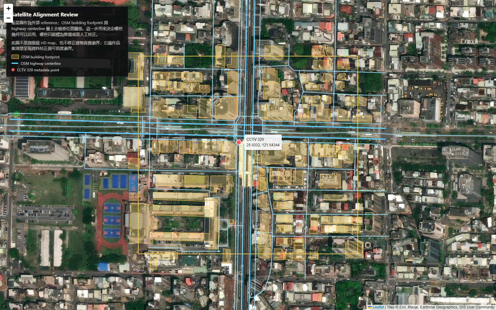 Satellite alignment reference for the Daan intersection