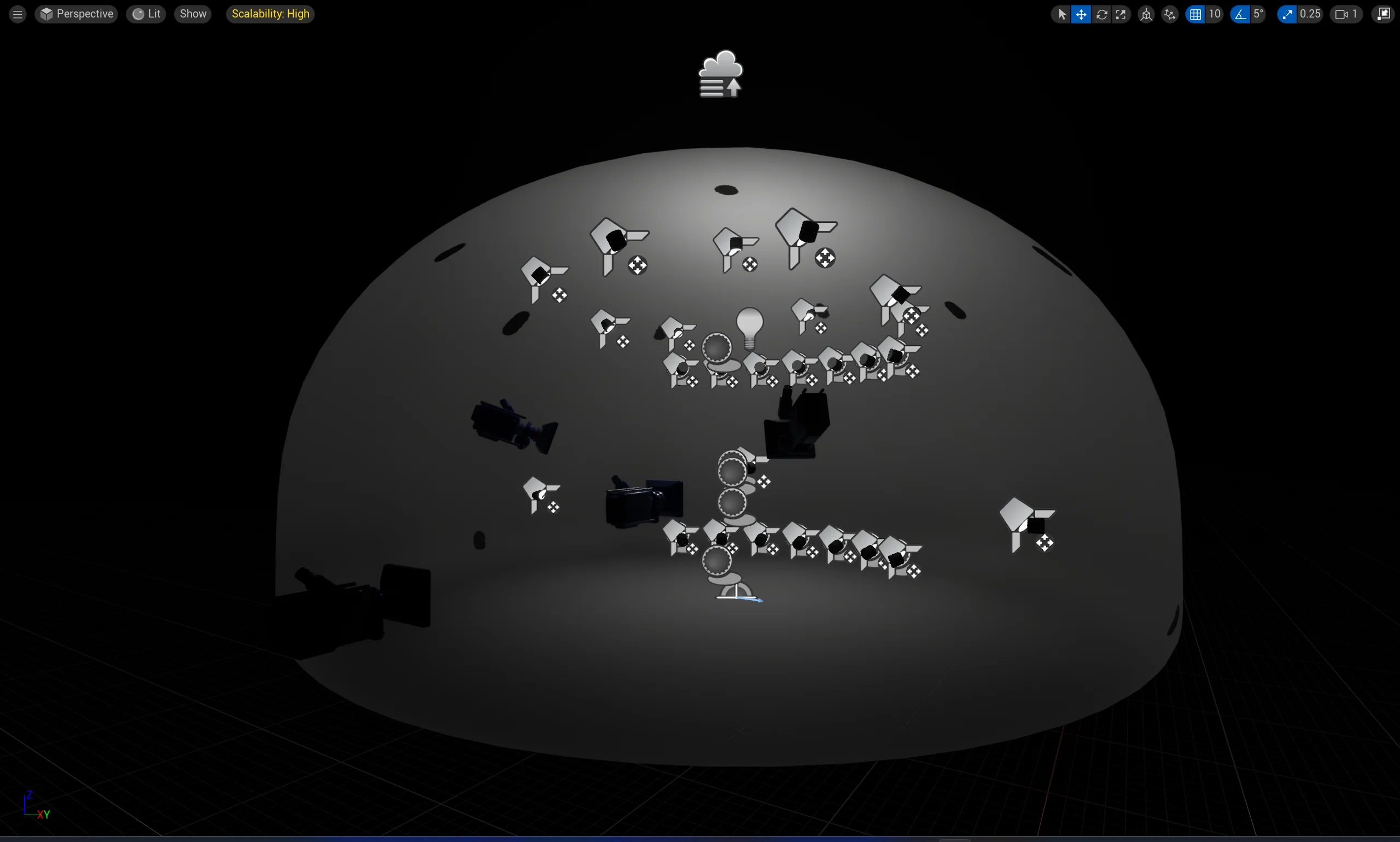 Dome environment showing complete lighting rig configuration