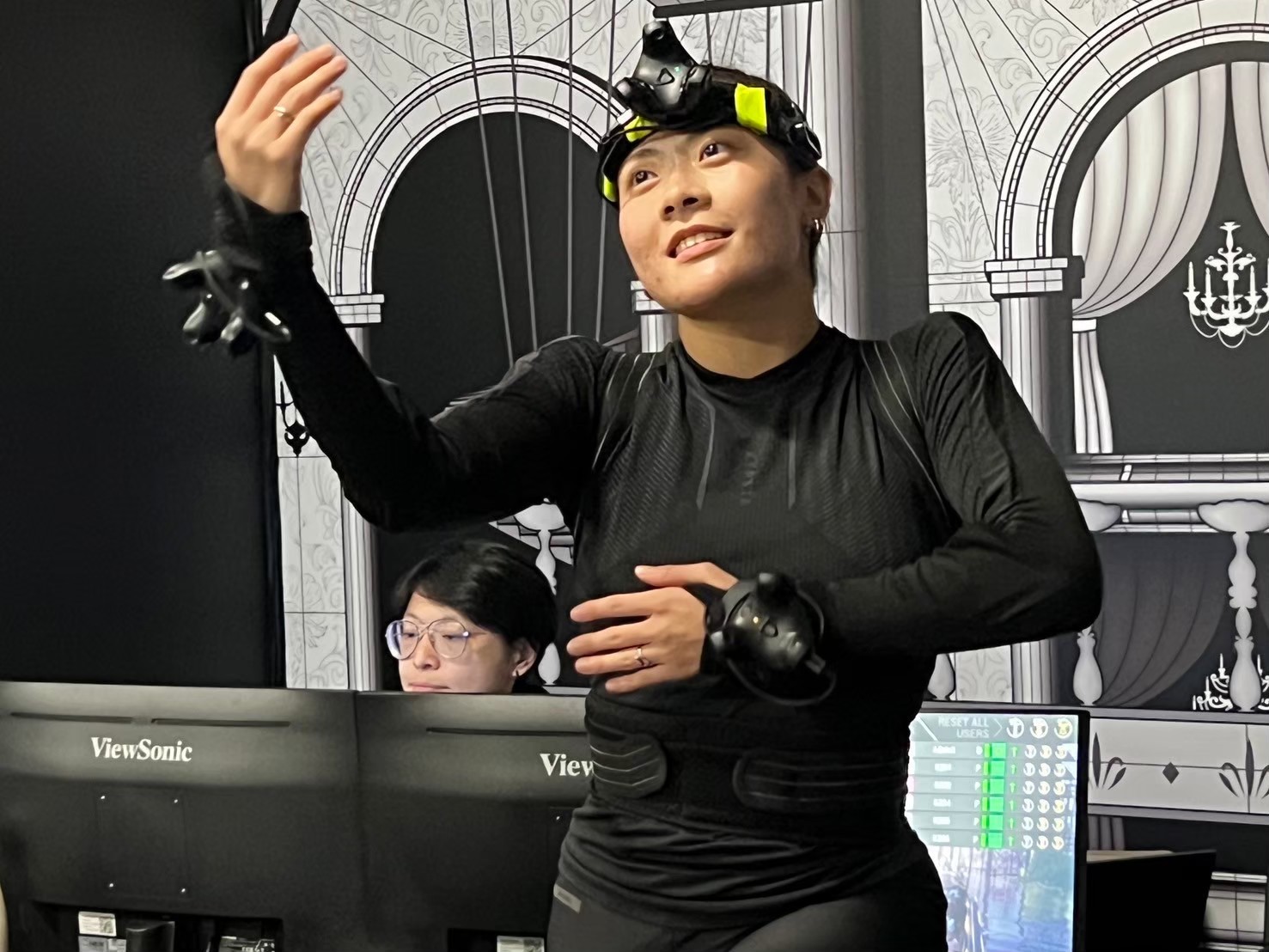 Motion capture performer rehearsing gestures