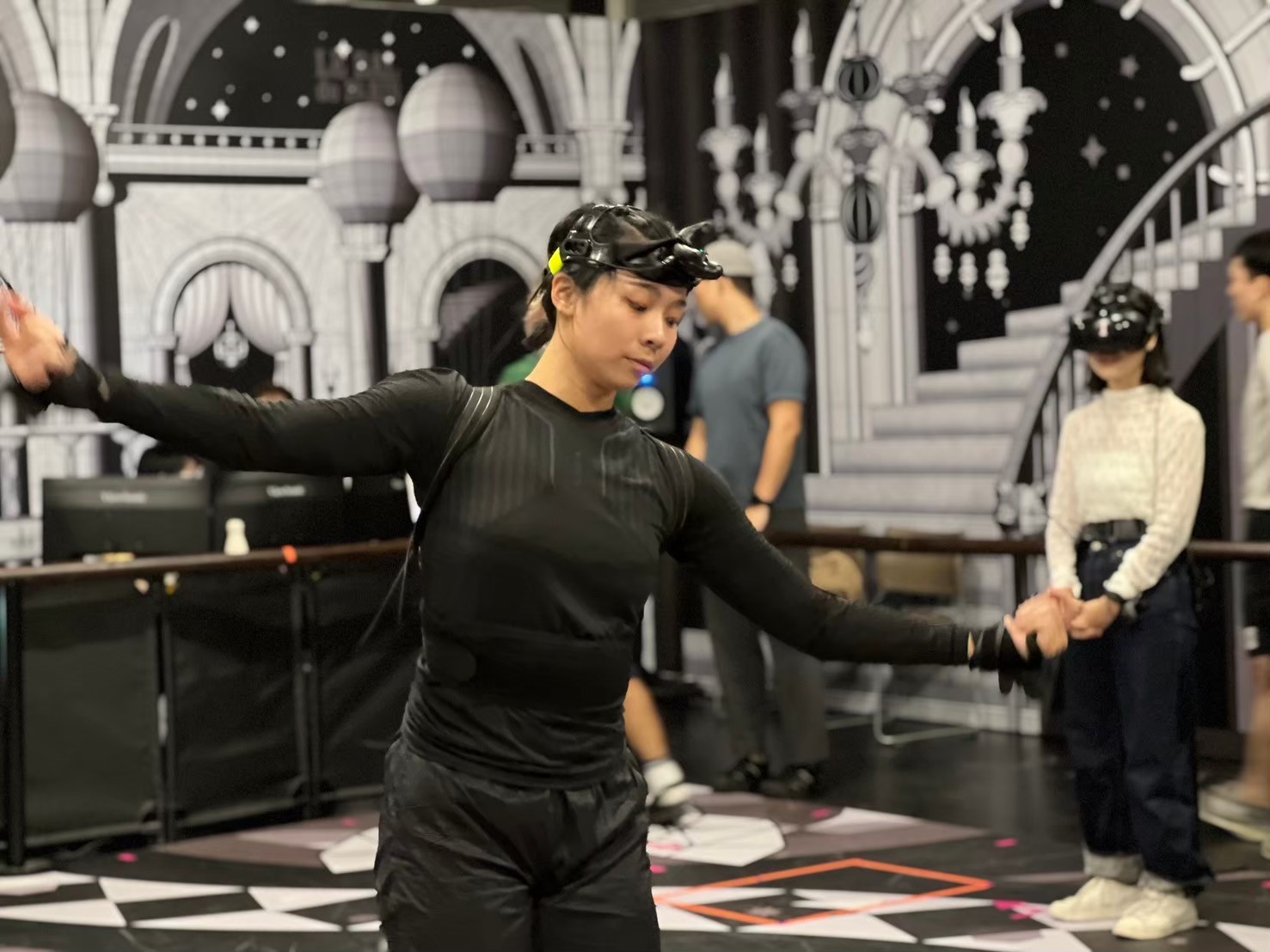 Motion capture performer in tracking suit
