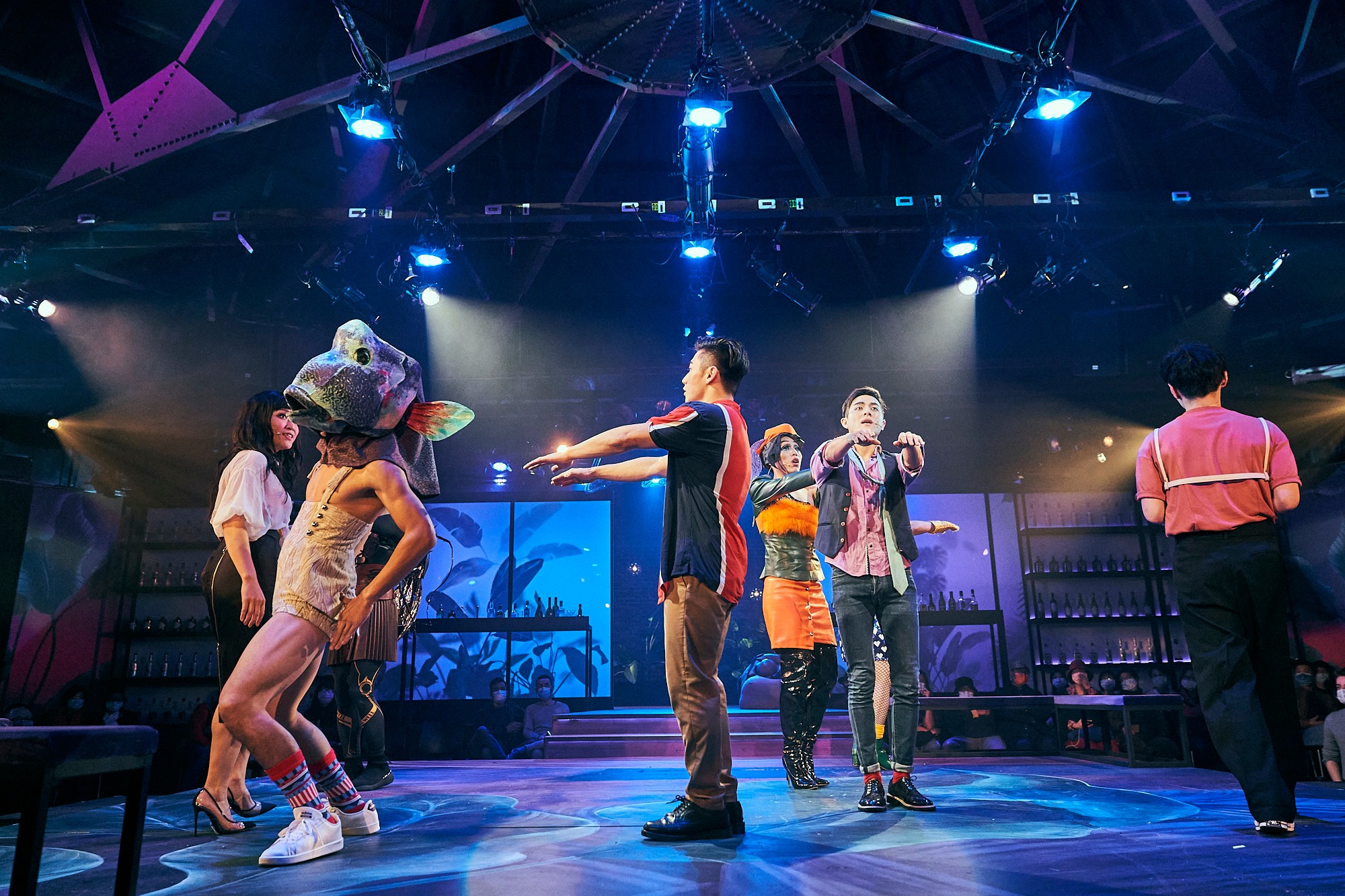 Ensemble scene in blue light