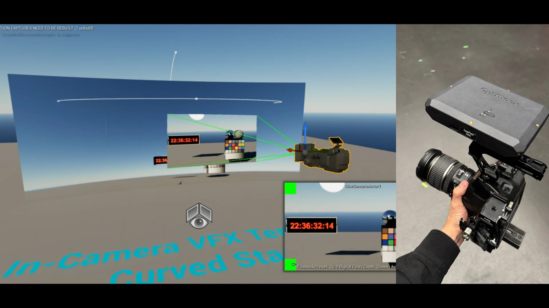 Camera tracking setup with OptiTrack and Blackmagic camera in UE viewport