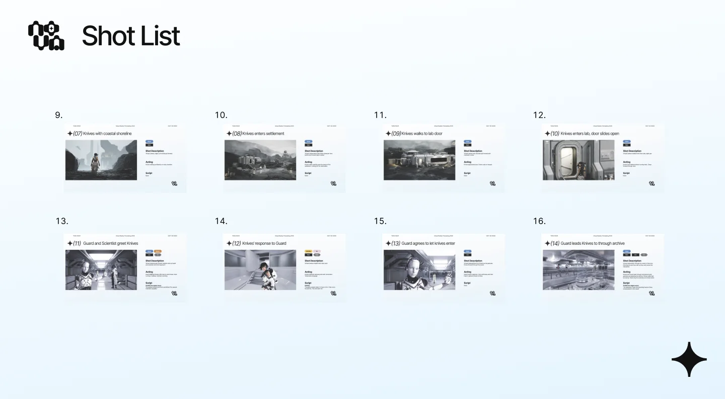 Shot list - shots 8-16