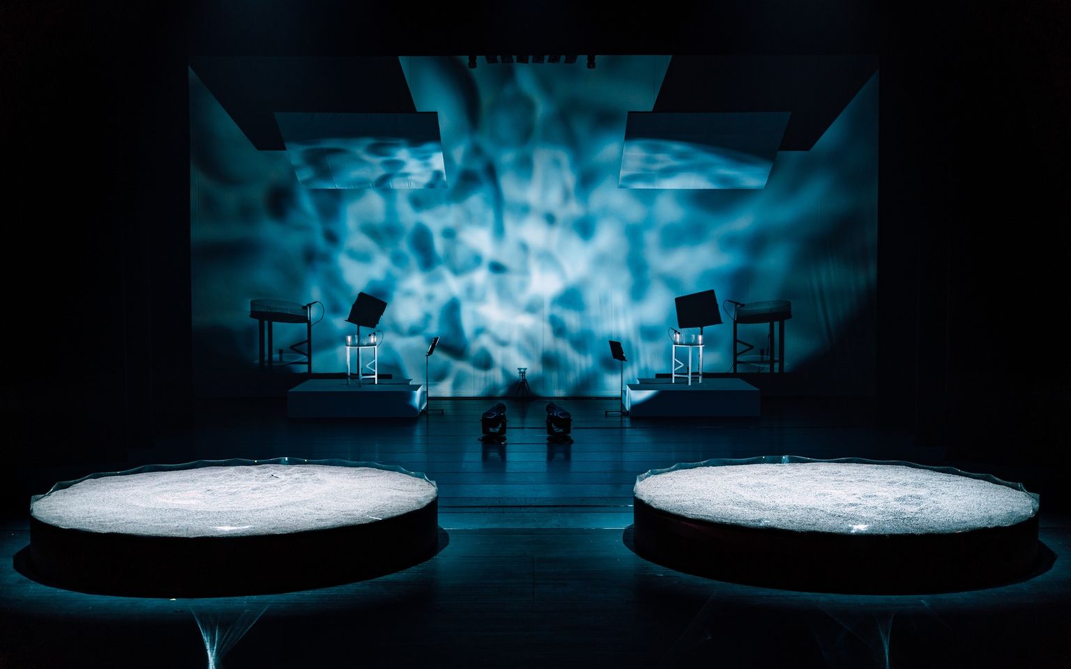 Full stage with water projections and soil platforms