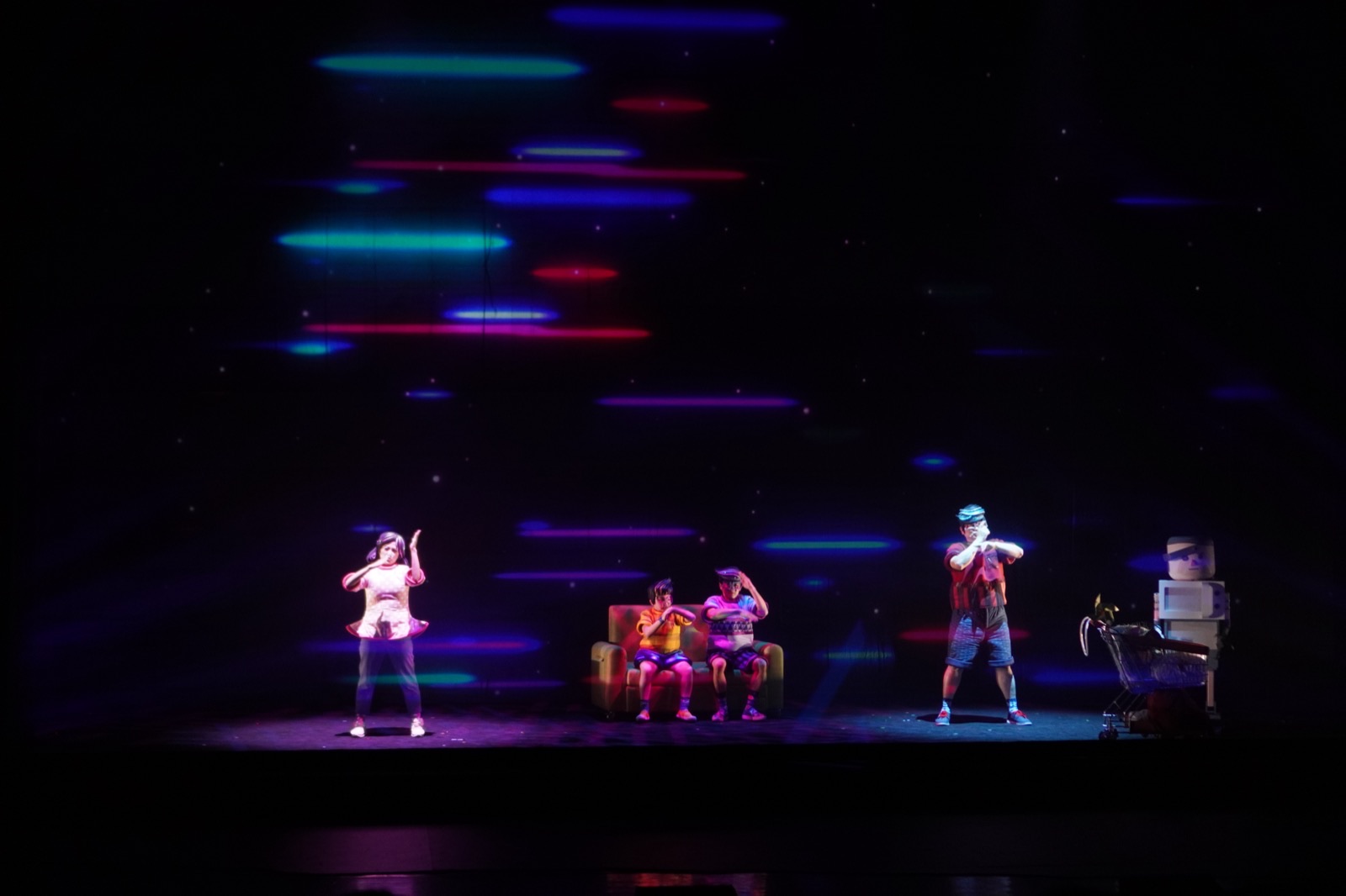 Colorful light streaks with family scene