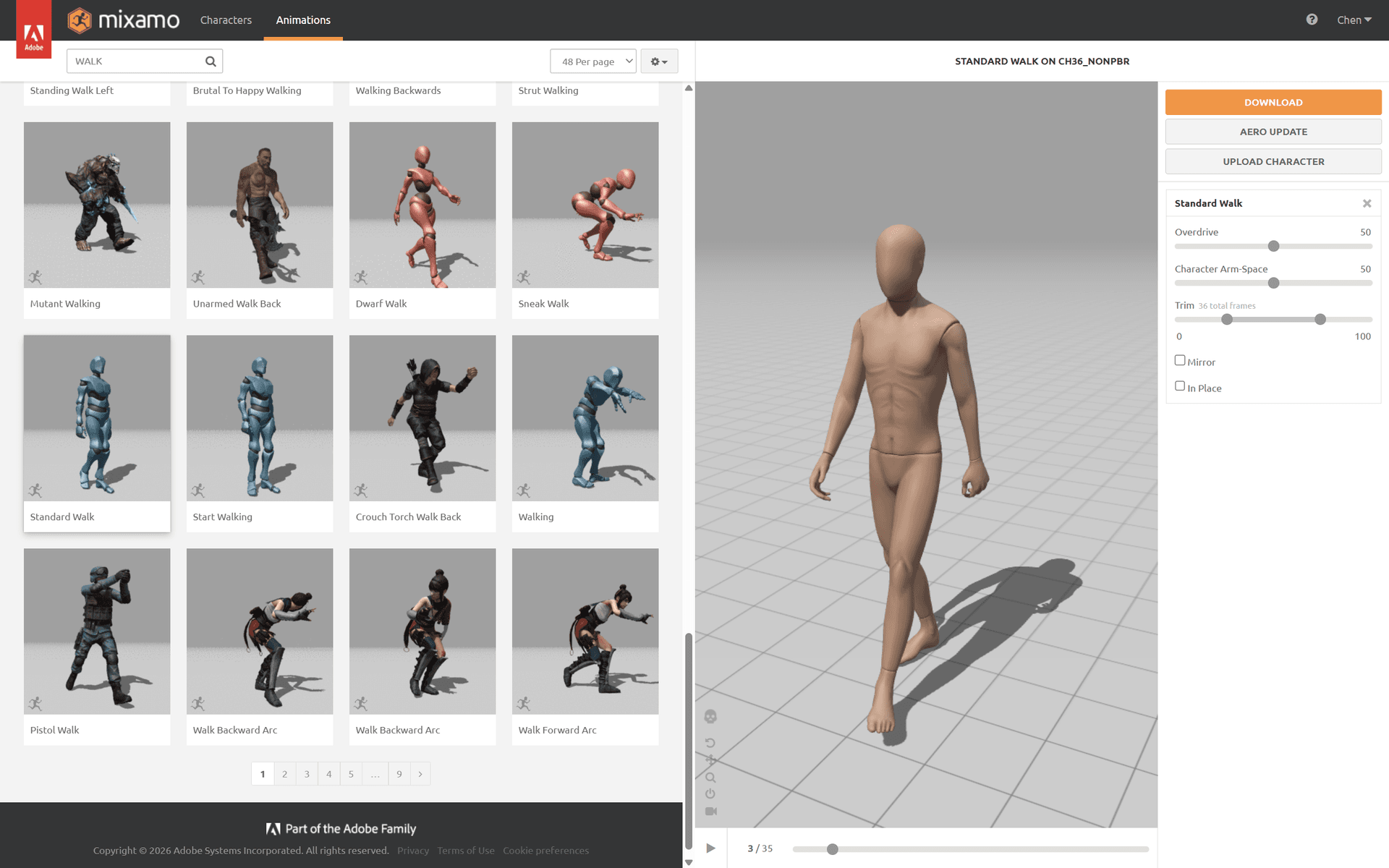 Mixamo animation source