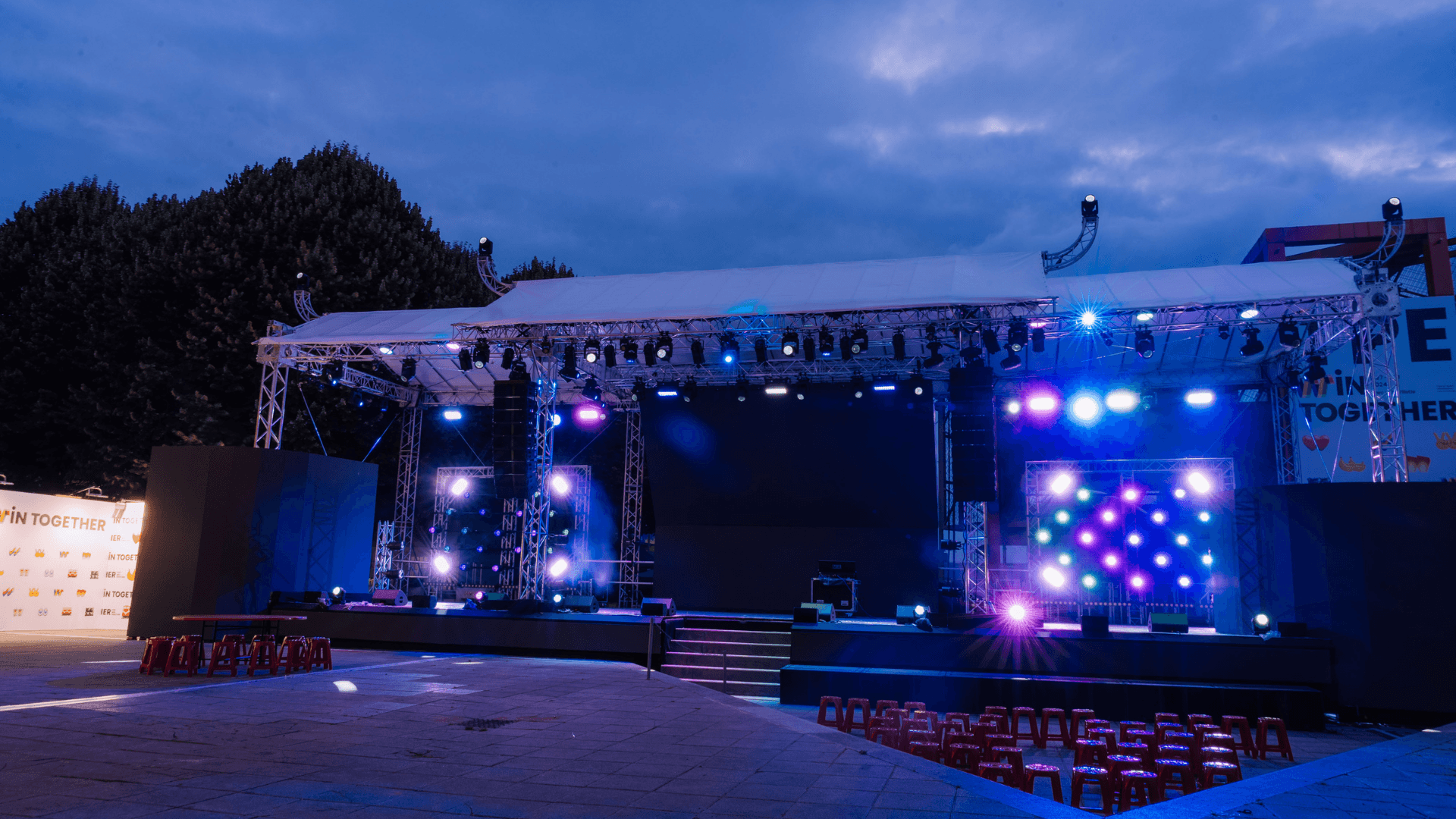 LED matrix walls in action at dusk