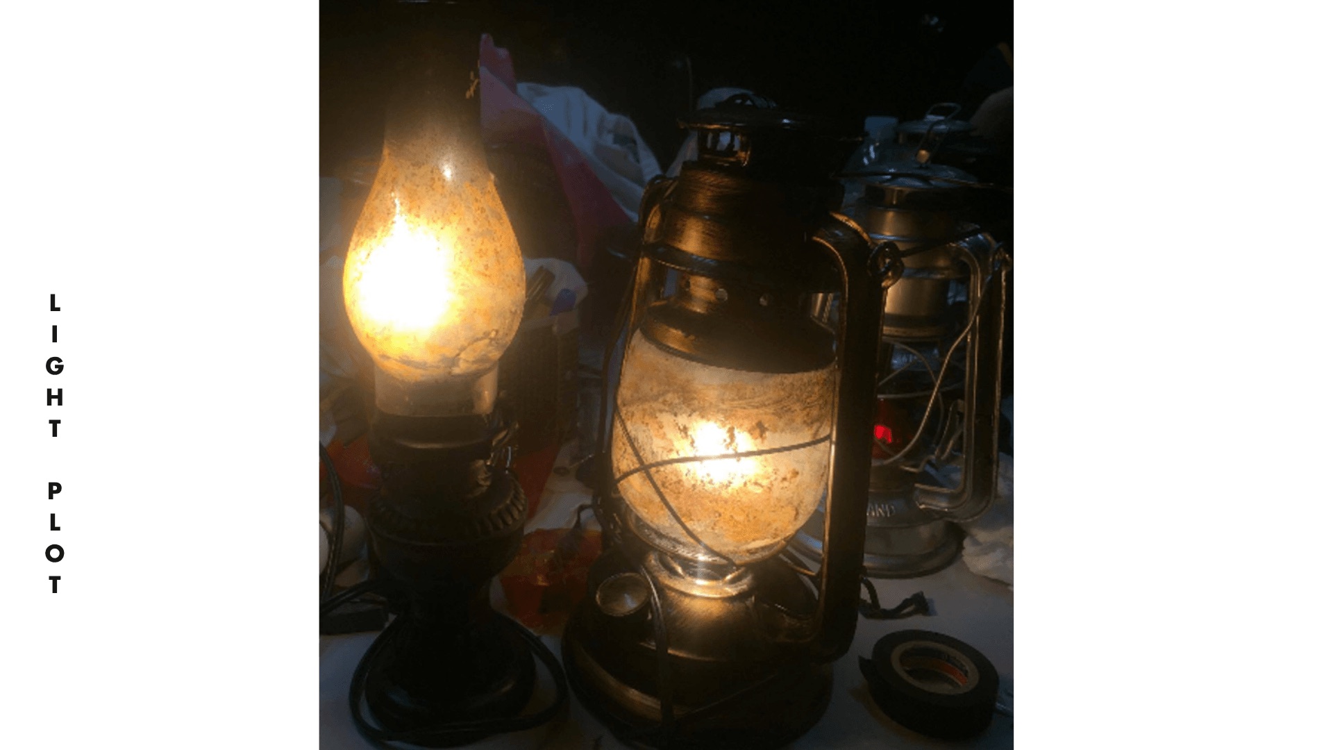 Handmade kerosene lamps as period-appropriate practicals