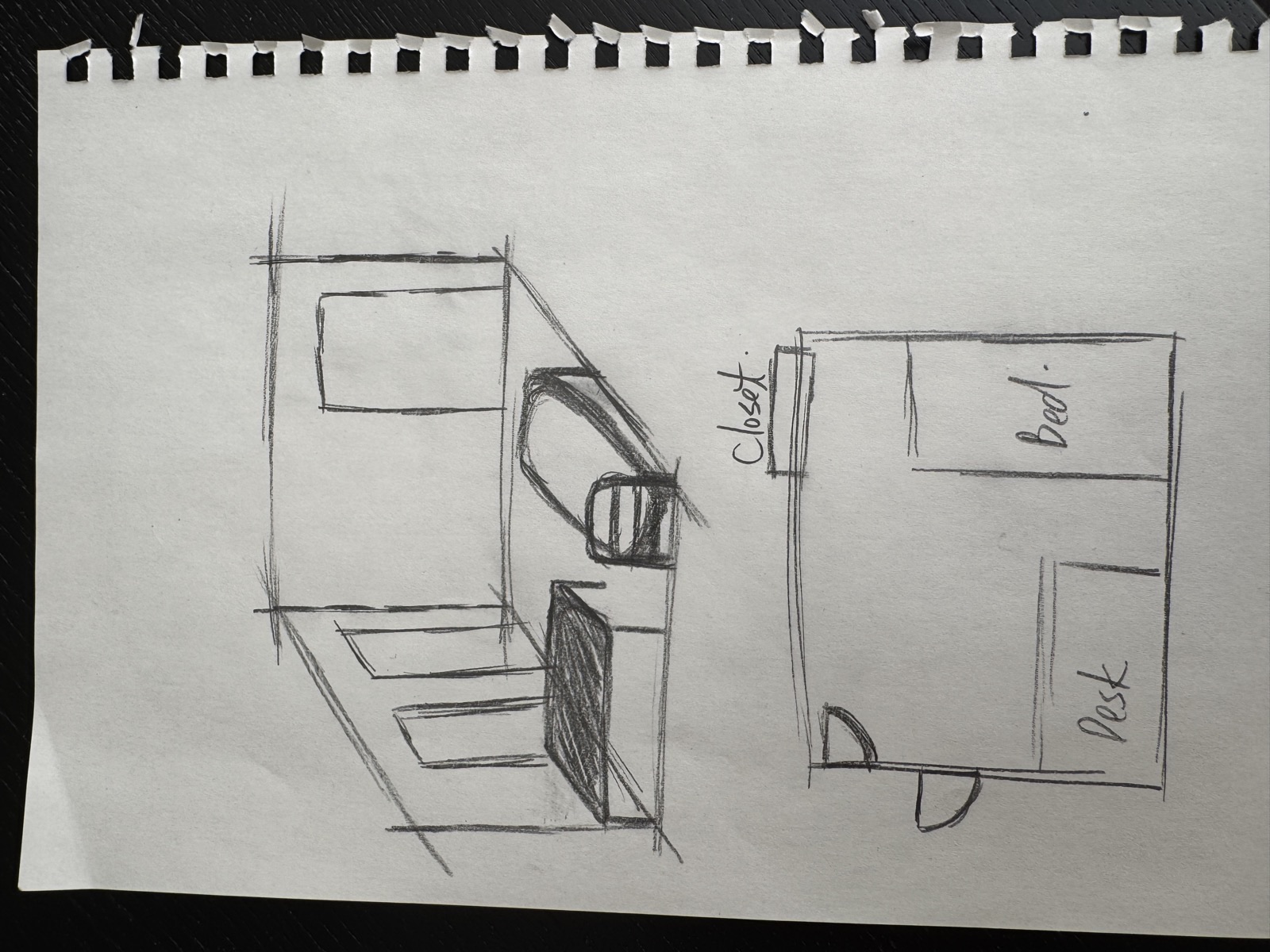 Sketch of NYC apartment - perspective view and floor plan